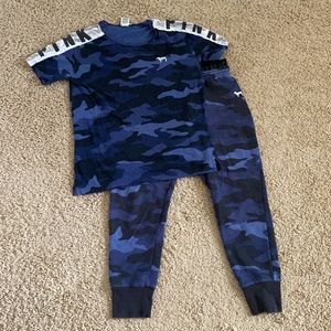 Victoria’s Secret PINK blue camo sweat set sweatpants graphic tee